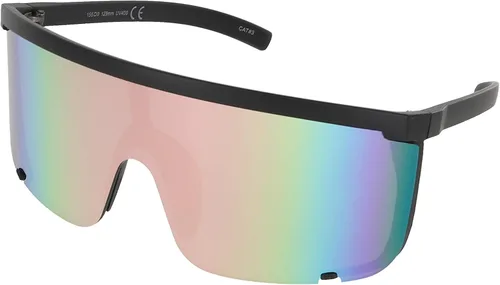 Vista 15 de Gafas de sol impecables unisex de gran tamaño con lentes espejadas, montura negra mate Espejo púrpura