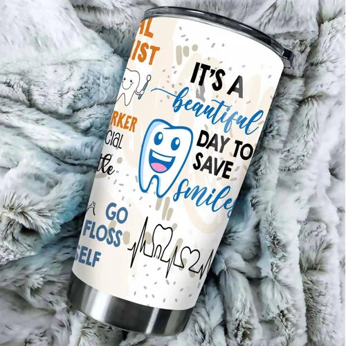 Vista 5 de Vaso de higienista dental – Tapa de popote de acero inoxidable de 20 onzas, divertido para mujeres y hombres, regalos de la semana nacional