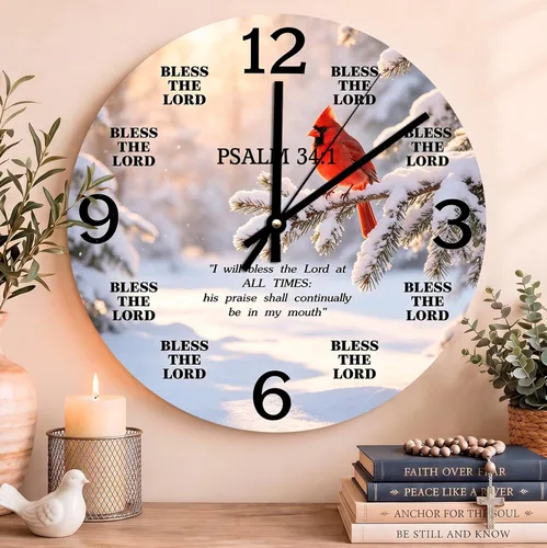 Vista 46 de Reloj de pared con versículo bíblico, con cita religiosa, reloj de madera, texto inspirador cristiano, reloj de madera rústico personalizado