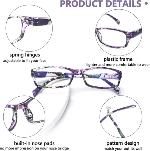 Vista 6 de Lentes de lectura para mujer, con bloqueo de luz azul, para lectura de computadora, patrón impreso, elegantes anteojos