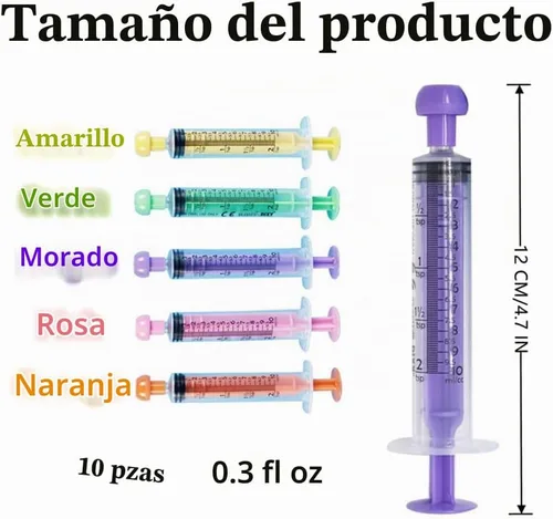 Vista 2 de 10 unidades de jeringa de plástico profesional de 0.3 fl oz (0.3 fl oz) y cubierta, herramientas de jeringa de medición selladas individualmente