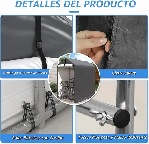 Vista 3 de Cobertizo de almacenamiento al aire libre de 6 x 3 pies, refugio de almacenamiento portátil resistente con puerta enrollable con cremallera