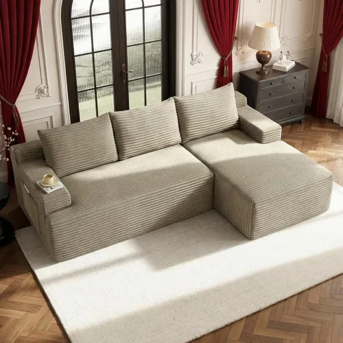 Vista 57 de Sofá modular moderno de 96 pulgadas para sala de estar, sofá modular tapizado sin hueso con bolsillos, cómodo sofá nube con diván en forma de L Negro