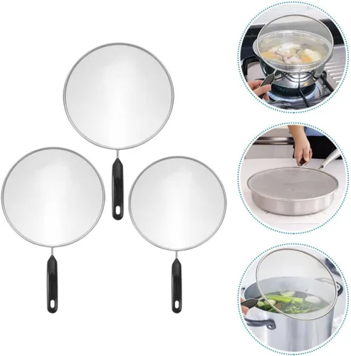 Vista 7 de 3pcs Stainless Steel Fine Mesh Oil Splatter Guard with Handle