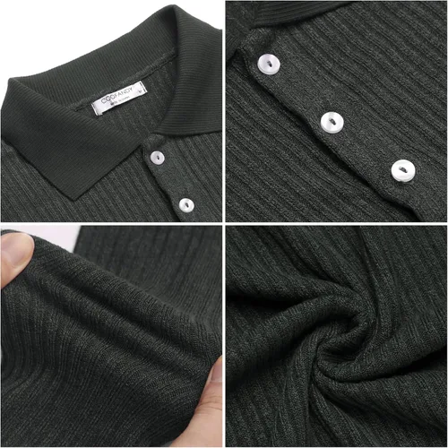 Vista 5 de COOFANDY Camisetas de punto de manga larga para hombre, estilo casual, ajustadas
