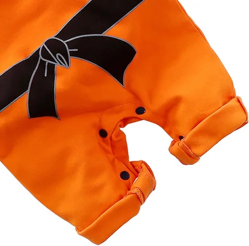 Vista 6 de Enterizo de bebé para cosplay, traje de algodón recién nacido, ropa de una pieza para niño, Naranja
