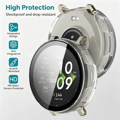 Vista 2 de Rc-Z Paquete de 2 fundas protectoras de pantalla para reloj inteligente Amazfit Active 3 Premium, parachoques de policarbonato duro, película