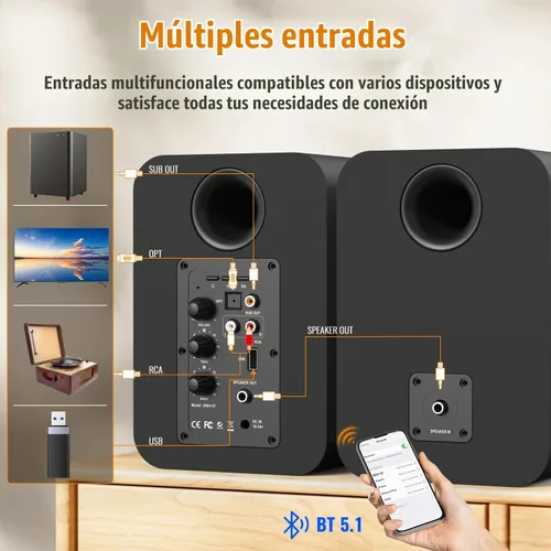 Vista 3 de BESTISAN - Altavoces Bluetooth para estantería, altavoces de computadora