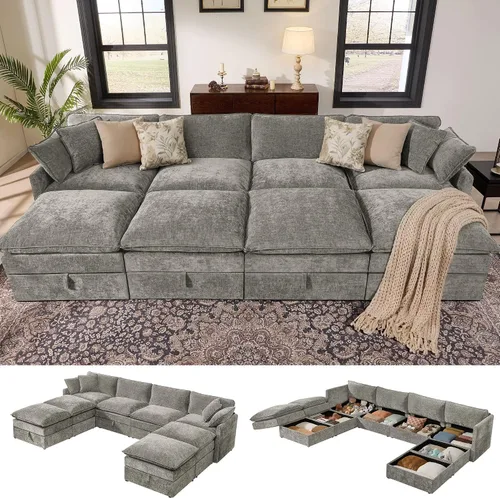Vista 21 de Ihanherry Sofá modular de 103 pulgadas con almacenamiento, sofá de nube en forma de U con otomanas móviles y 4 almohadas, sofás seccionales