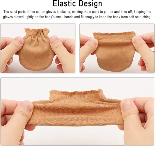 Vista 7 de BQUBO Newborn Infant Toddler Mittens No Scratch Cotton Elastic Wrist Gloves Hypoallergenic for 0-6 Months Baby Boys Girls