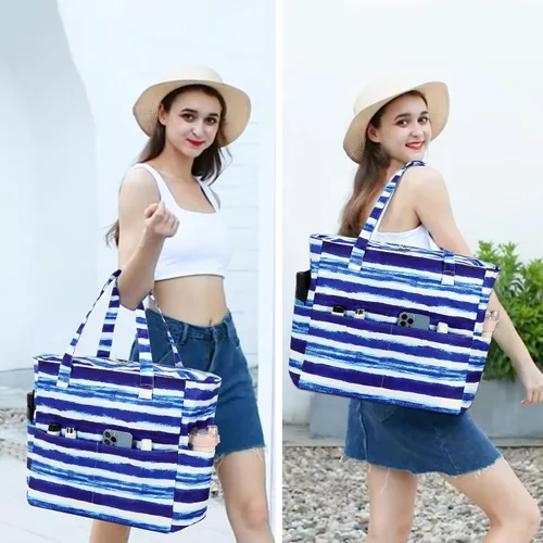 Vista 2 de Bolsas impermeables para la playa y la piscina, para mujeres y mujeres, extragrandes, bolsa de transporte con compartimento húmedo para viajes