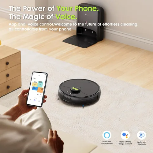 Vista 8 de Robot aspirador y trapeador, tecnología de corte sin enredos de pelo de mascotas, succión máxima de 10,000 Pa, navegación láser, láser