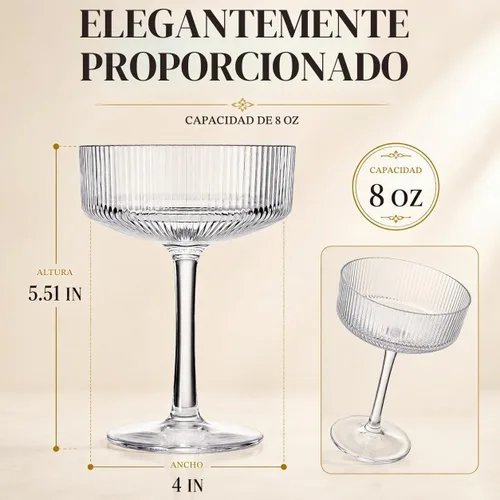 Vista 9 de Copas de Martini, Champán y Cóctel Vintage Art Deco Acrílico a Prueba de Rompimiento Set de 2 Torre de Champán Estilo Art Deco - Copas Onduladas