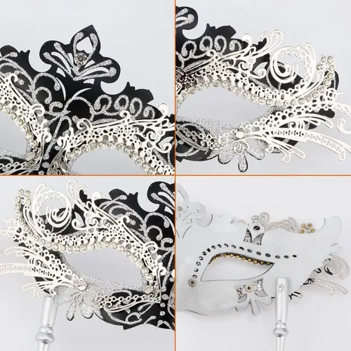 Vista 5 de Hoshin Máscara de mascarada con palo, decoraciones de Mardi Gras, máscaras venecianas para mujer