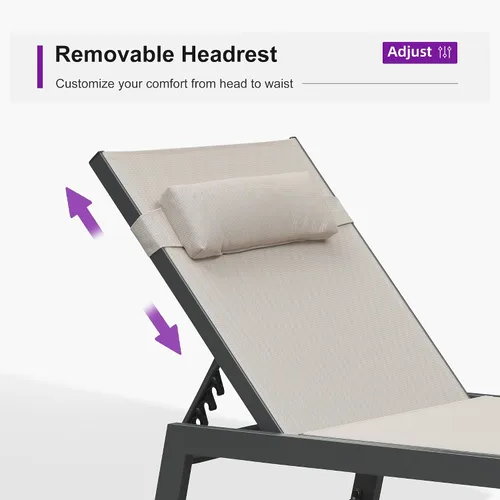Vista 5 de PURPLE LEAF Juego de sillas de lounge al aire libre de gran tamaño de 3 piezas para patio, tumbona para piscina, estructura de aluminio con mesa