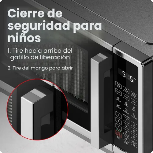 Vista 4 de Horno de microondas de mostrador Chefman 0.9 pies cúbicos. Microondas digital de acero inoxidable de 900 vatios con 6 ajustes preestablecidos, modo