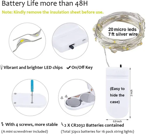 Vista 6 de SOCO Paquete de 12 luces de hadas que funcionan con pilas, 7 pies 20 luces LED de tarro de masón, impermeables, Fireflynew