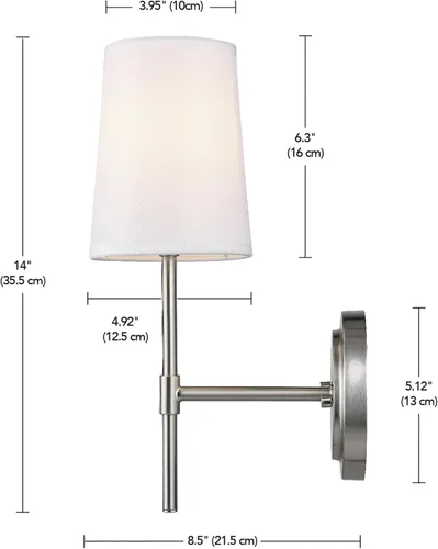 Vista 10 de GLOBE Electric 51858 Clarissa - Aplique de pared de 1 luz, níquel cepillado, pantalla de tela blanca, bombilla no incluida (paquete de 4)