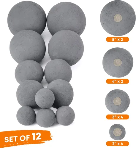 Vista 2 de Stanbroil Paquete de 12 bolas de cerámica, bolas mixtas de 4 tamaños para chimenea, accesorio moderno para chimenea interior o exterior, hogueras