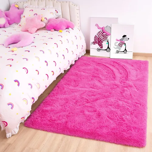 Vista 128 de Noahas Alfombras de Área Grandes y Esponjosas de 5x8 pies para Sala de Estar y Dormitorio, Alfombra Gruesa de Pelo Largo Beige y Blanca, Alfombra