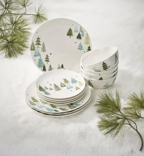 Vista 7 de Lenox 893565 Balsam Lane - Juego de vajilla de 12 piezas, verde, Navidad, alojamiento navideño