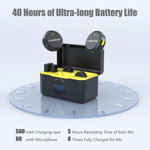 Vista 7 de LIANGSTAR Micrófono Lavalier inalámbrico para iPhone/Android, mini micrófono con estuche de carga con cancelación de ruido, duración de la batería