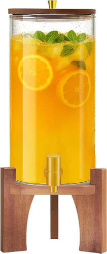 Vista 8 de Dispensador de bebidas de vidrio, dispensador de bebidas de 1.5 galones con soporte, dispensador de limonada con grifo de acero inoxidable, Soporte