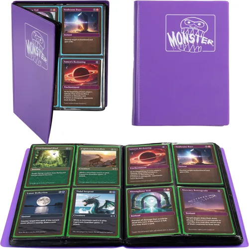 Vista 14 de Monster - Carpeta para tarjetas coleccionables de 4 bolsillos, álbum Holofoil negro, protección TCG antirrobo y anticaídas con bolsillos laterales