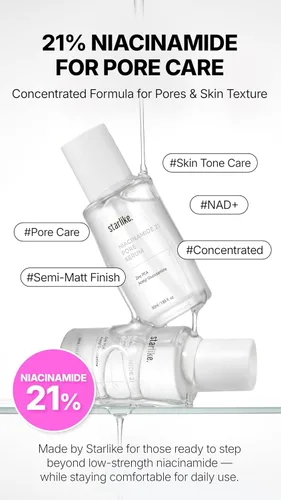 Vista 2 de starlike Suero de poros al 21% de niacinamida I 1.69 fl oz (1.7 fl oz) I Suero facial hidratante y equilibrante de aceite I Suero facial calmante