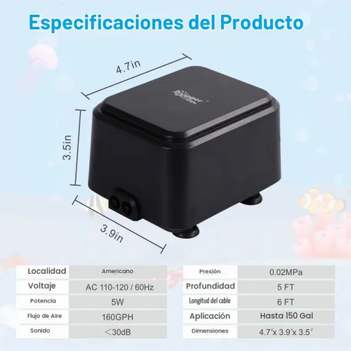 Vista 5 de hygger Bomba de aire silenciosa para acuario <30dB, bomba ajustable de tanque de peces de oxígeno de bajo decibelio, 2 salidas de aire, bomba