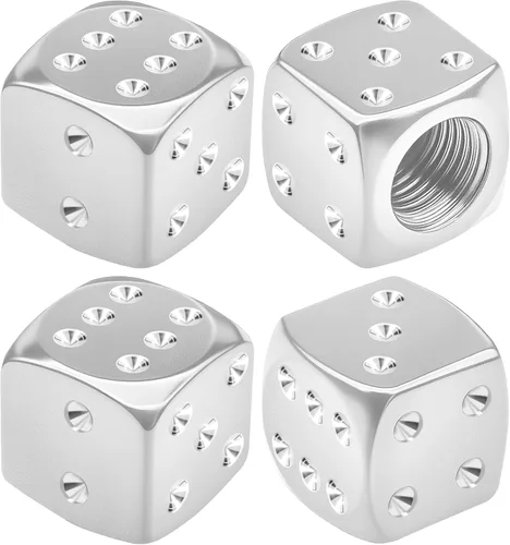 Vista 8 de 4 tapas de vástago de válvula de neumático estilo dado, tapas de neumáticos de automóvil, cubiertas de válvula de rueda de aleación de aluminio