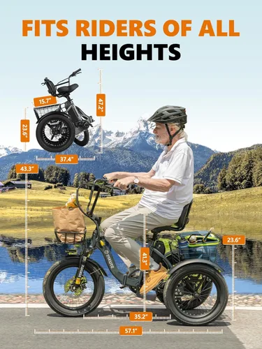 Vista 7 de Bicicleta eléctrica para adultos, triciclo de 1200 W de potencia máxima y batería extraíble de 499.2 Wh, neumáticos gruesos de 18x3.0, bicicleta