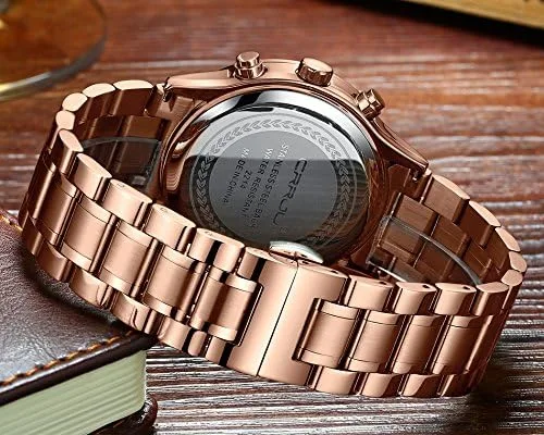 Vista 6 de CRRJU - Reloj de pulsera, de acero inoxidable para hombre, resistente al agua, cronógrafo, correa de acero inoxidable