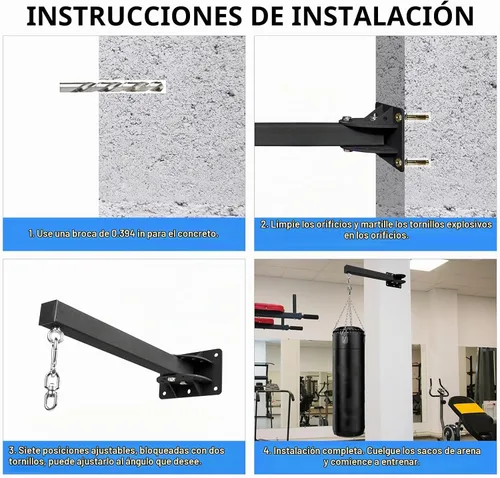 Vista 3 de Soporte de pared para saco de boxeo pesado, soporte de bolsa de boxeo resistente, soporte de montaje para saco de boxeo giratorio de 360 grados