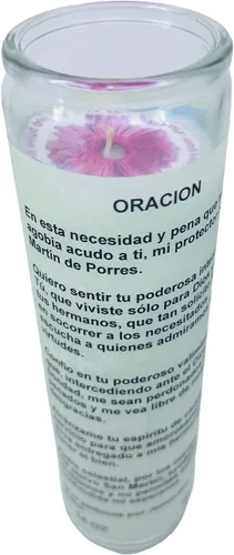 Vista 4 de San Miguel Arcangel 14 oz vaso grande una pieza oración vela de una pieza 14 oz de alto vidrio oración al reverso en español Blanca sin aroma