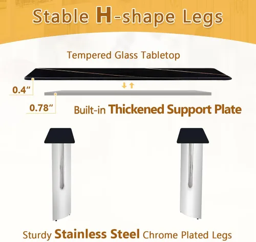 Vista 7 de Juego de mesa de comedor moderno para mesa de comedor de cristal de 6, 7 piezas, mesa de mármol sintético de 71 pulgadas con base de acero