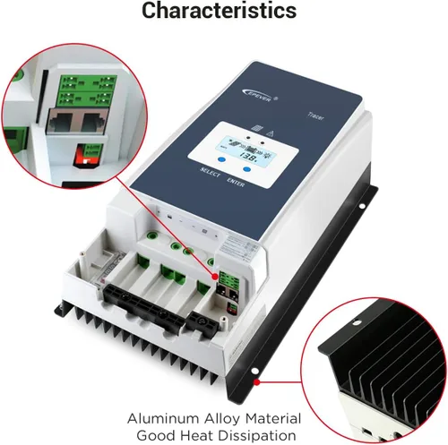Vista 5 de EPEVER Controlador de carga solar MPPT 50A 12V/24V/36V/48V DC Identificación automática del voltaje del sistema Max.PV 150V Regulador del panel