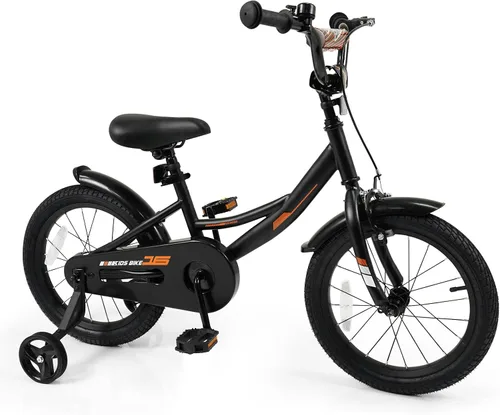 Vista 23 de BABY JOY Bicicleta para niños, bicicleta deportiva de 12 a 18 pulgadas con ruedas de entrenamiento extraíbles, asiento y manubrio ajustables, freno