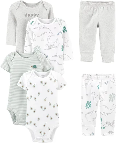 Vista 10 de Simple Joys by Carter's Baby 6-piece Bodysuits (Short and Long Sleeve) and Pants Set Impresión de texto negro/gris/llama blanca/panda
