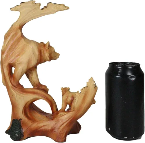 Vista 8 de Ebros Gift Naturaleza Rústica Vida Silvestre Oso Negro con Cachorro Roaming Los Bosques de Pinos Paisaje Tallado de Madera Sintética Figura Recorte