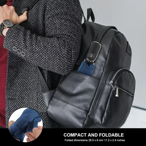 Vista 5 de LEAGERA Paraguas de viaje compacto para bolso, mango plano, impermeable para lluvia ligera