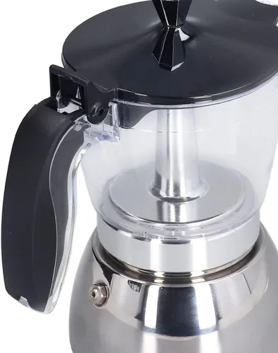 Vista 5 de Cafetera de acero inoxidable de 6 tazas con tapa de ABS transparente, cafetera duradera para uso doméstico y exterior