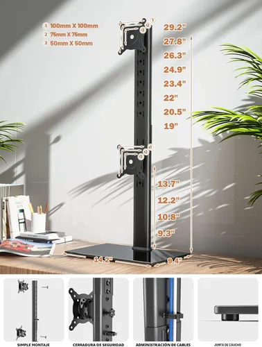 Vista 5 de Soporte para Monitor Dual - Apilamiento Vertical de Pantalla, Elevador de Monitor Independiente para Dos Pantallas de 13 a 34 Pulgadas con Giro