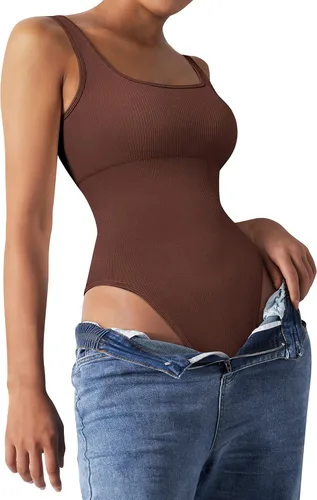 Vista 7 de MOSHENGQI Body sin mangas acanalado para mujer, sexy, sin mangas, cuello cuadrado