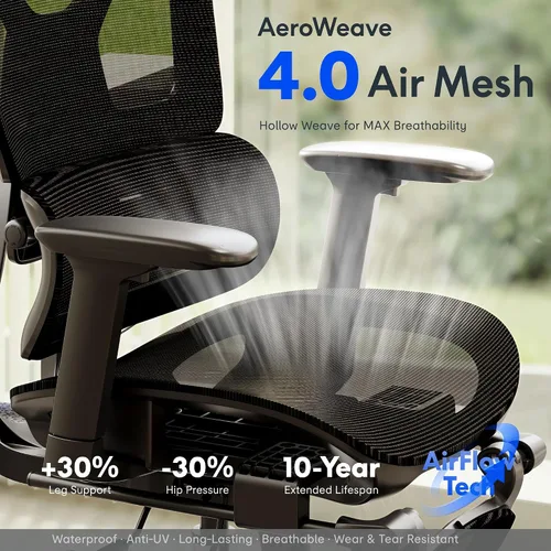 Vista 8 de FLEXISPOT ErgoX - Silla de oficina ergonómica premium con reposapiés, reposabrazos 3D ajustables, soporte lumbar dinámico, función de reclinación e