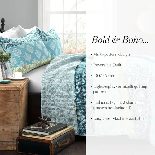 Vista 8 de Lush Decor - Juego de ropa de cama de 3 piezas, colorido diseño bohemio a rayas, reversible
