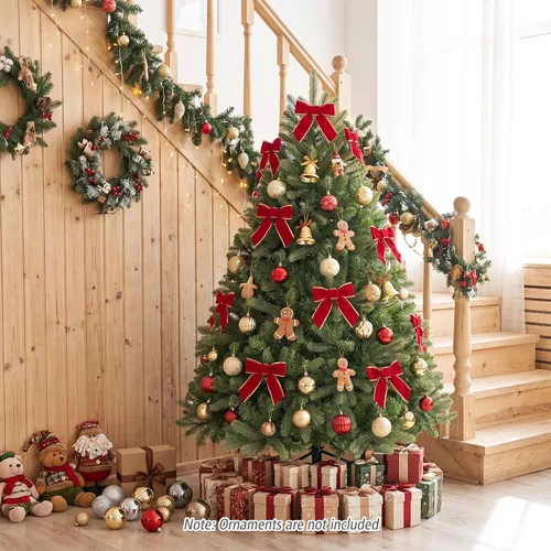Vista 8 de Goplus Árbol de Navidad de abeto artificial preiluminado de 4.5 pies con Rosa