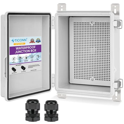 Vista 18 de TICONN - Caja de conexiones eléctricas impermeable IP67 con carcasa de plástico ABS con tapa con bisagras con placa de montaje, soportes de pared
