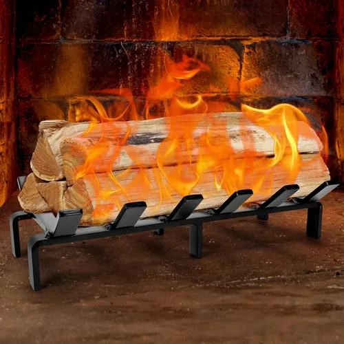 Vista 9 de WILLOW WEAVE - Rejilla para chimenea de 17 pulgadas con retenedor de brasas, rejilla para estufa de leña Solid Steel Fireplace Log Holder, Heavy