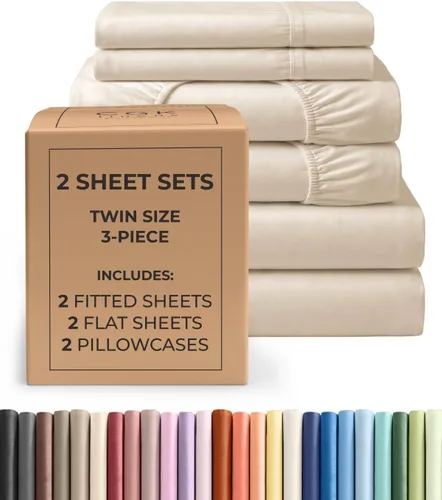Vista 219 de Pack of 2, Twin Size 3 Piece Sheet Set - Breathable & Cooling - White